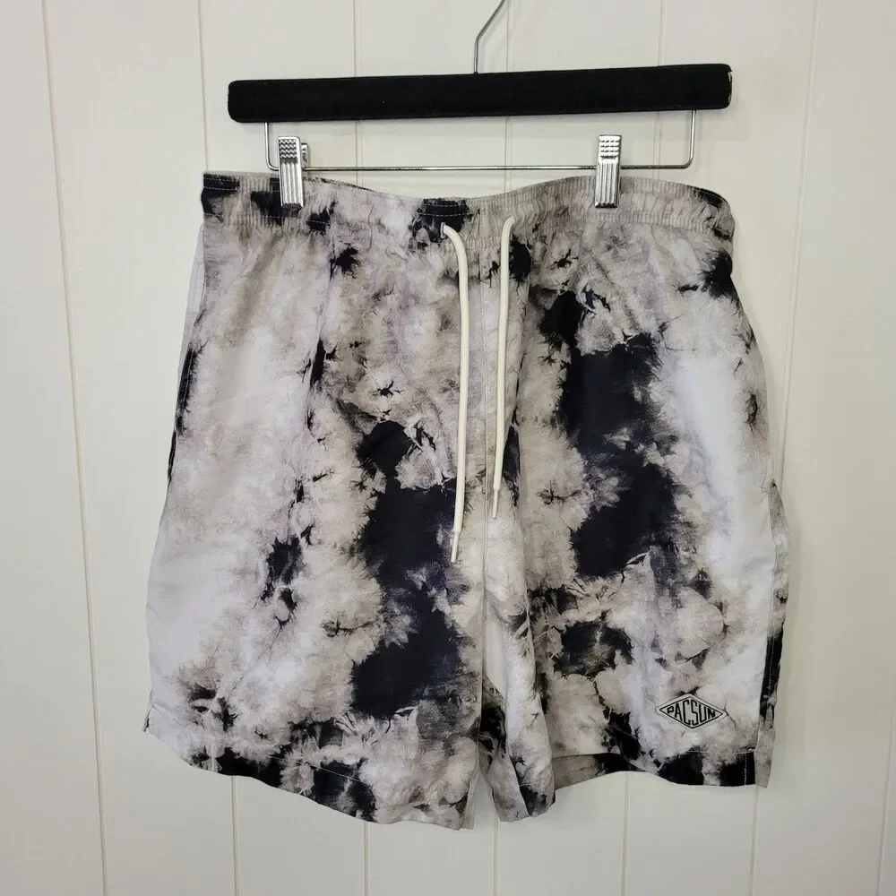 Pacsun Mens Swim Board Shorts Trunks Size Large Black White Beach